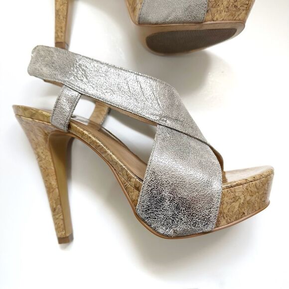 Diane Von Furstenberg  Zia Metallic Crisscross Cork Platform Sandals  Size 7.5 - Picture 10 of 16